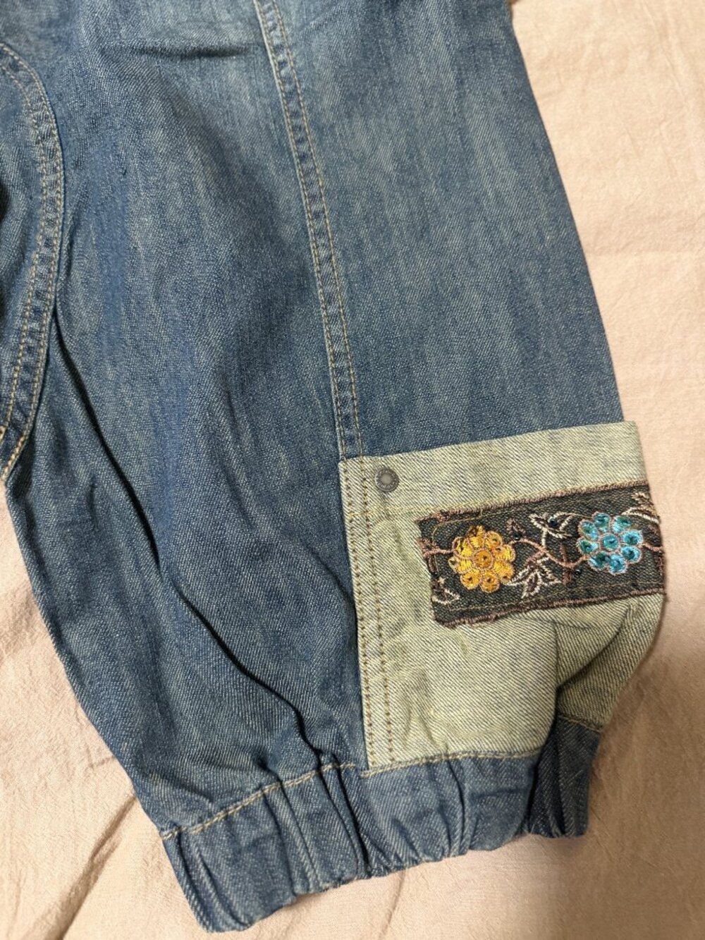 Denim Girls Desigual pants jeans with flowers and belt size 13/14 - Picture 5 of 7